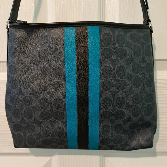 Coach Gray and Blue Leather Crossbody - Picture 2 of 4